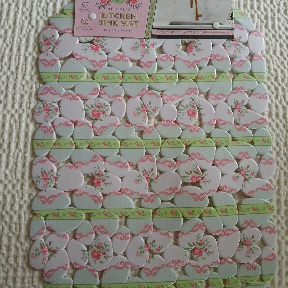 Listing For STEVE - 2 Kitchen Sink Mats-Coquette Pink Pastel Floral Non-Slip NWT - Picture 10 of 10